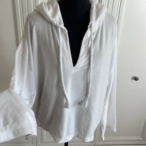 J. Crew white terry pull on hoodie size women’s XL - Picture 3 of 5